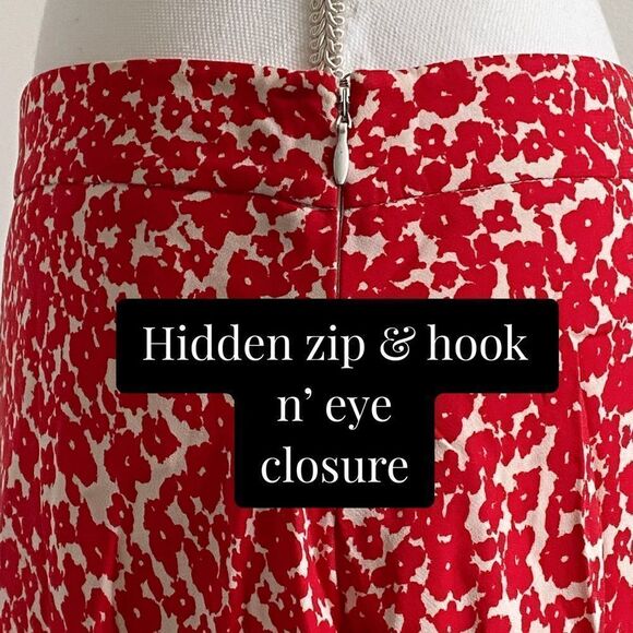 Derek Lam Floral Spotted Asymmetrical Silk Midi Skirt Red & White Ladies Size 6 - Picture 3 of 4